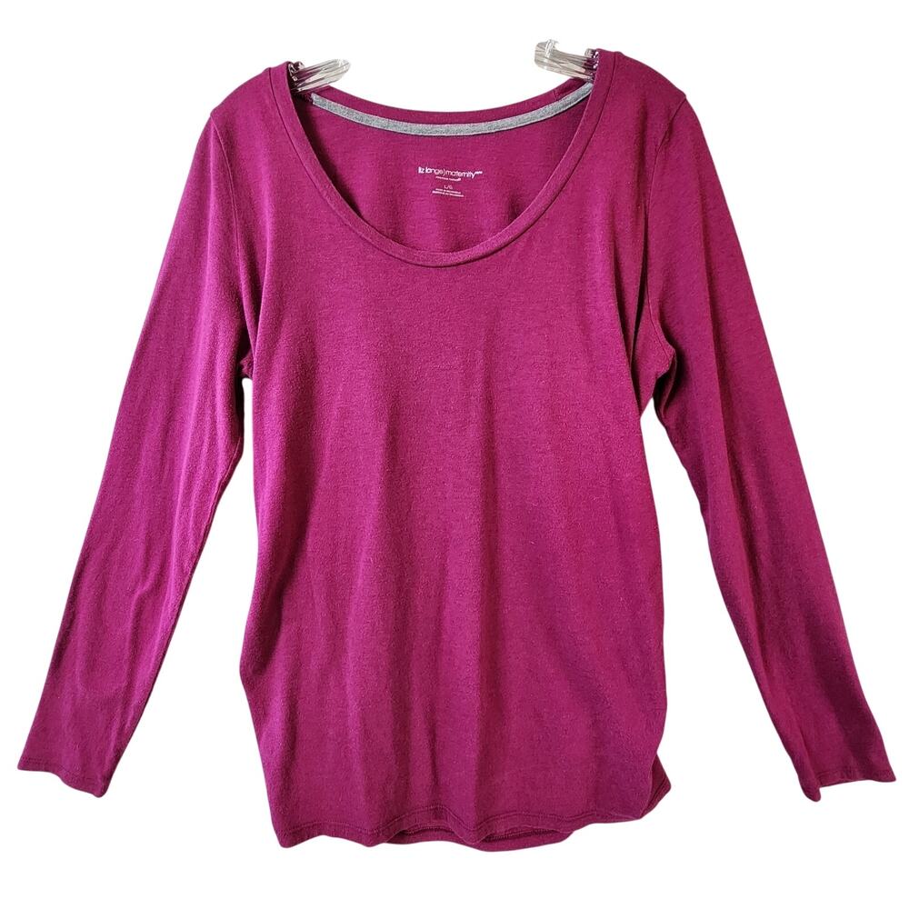 Liz Lange Maternity Scoop Neck Top Large Long Sleeve Magenta Cotton Blend